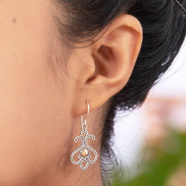 Alternate image for Balinese Motif Sterling Silver Gold Plate Dangle Earrings Tendrils at Dawn