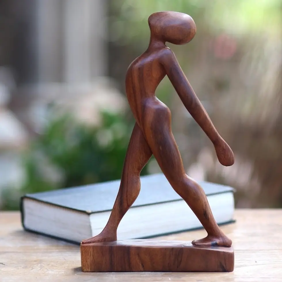 Yoga Pose Hand Carved Suar Wood Sculpture 'Yoga Style'