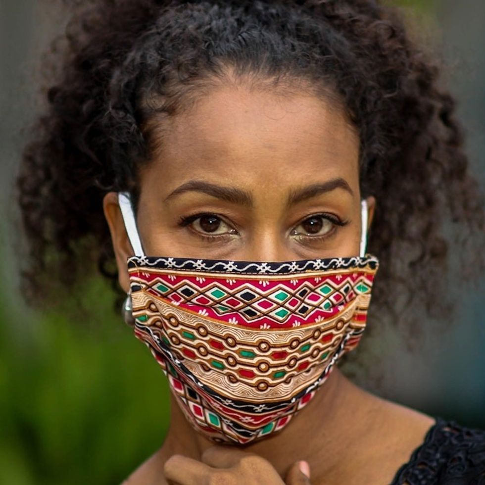3 Multicolor Cotton Print Pleated 2-Layer Face Masks 'Busy Colors'
