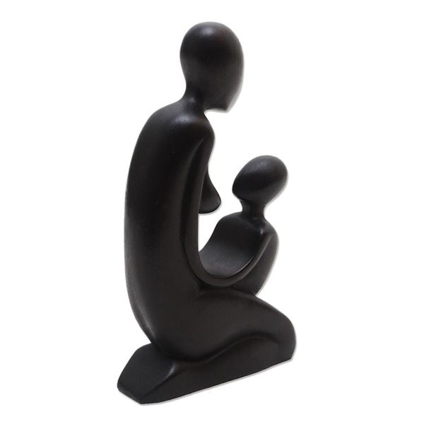 Alternate image for Hand Carved Suar Wood Statuette Gazing Mother