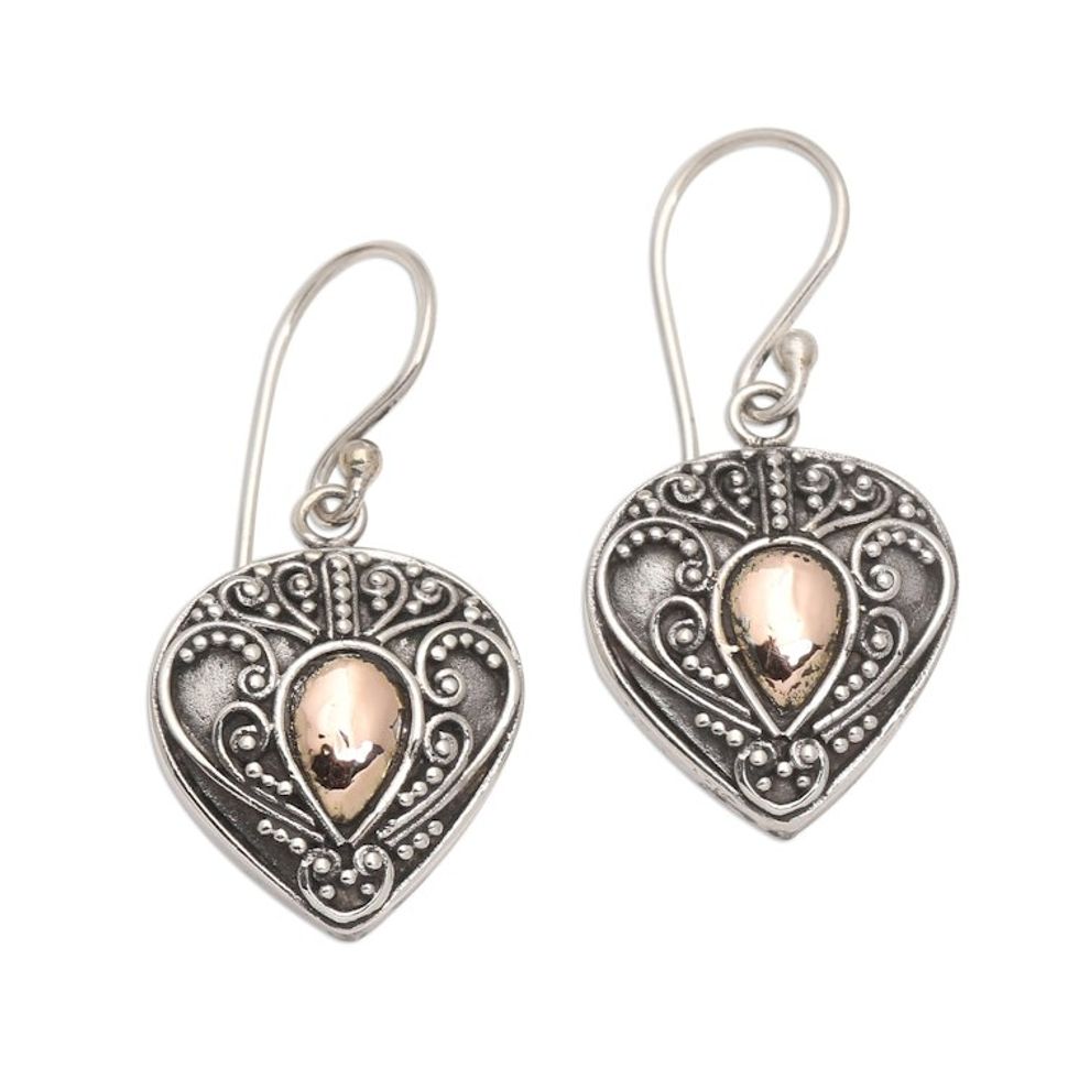 Oxidized Sterling Silver Earrings with Gold Plated Detail 'Sukawati's Love'