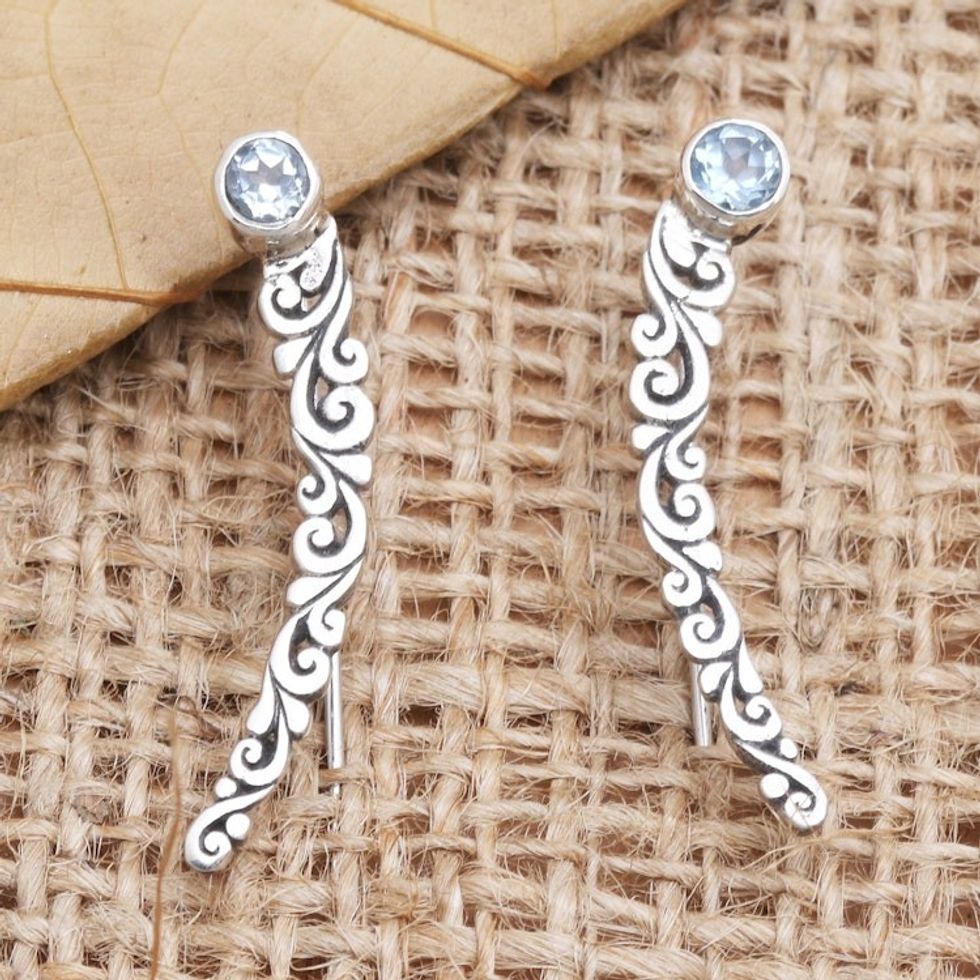 Blue Topaz and Sterling Silver Drop Earrings 'Batur Gardens'
