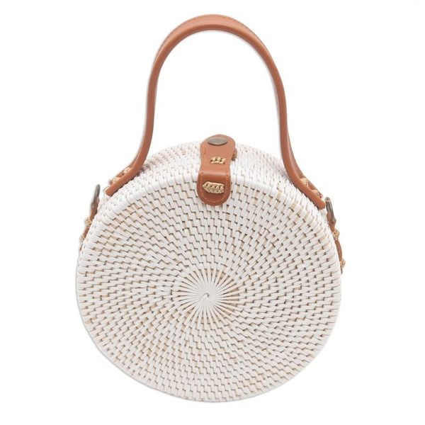 Alternate image for Natural Fiber and Leather Round Sling Bag Blanc