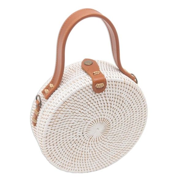 Alternate image for Natural Fiber and Leather Round Sling Bag Blanc