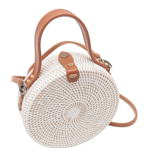 Alternate image for Natural Fiber and Leather Round Sling Bag Blanc
