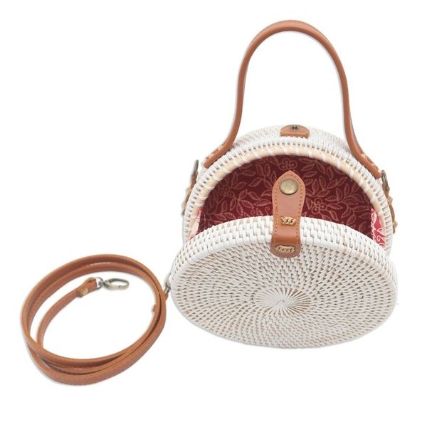 Alternate image for Natural Fiber and Leather Round Sling Bag Blanc