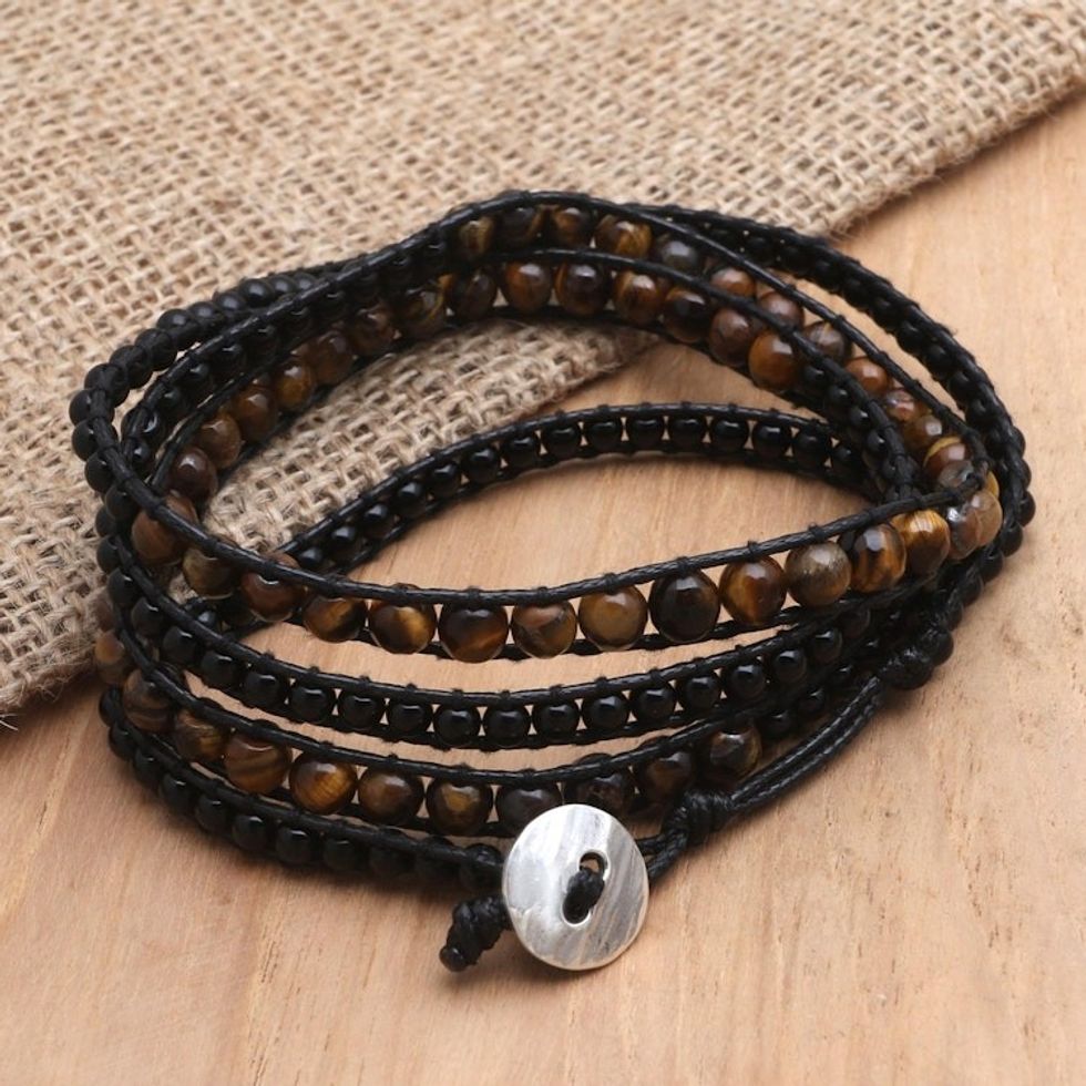 Onyx and Tiger's Eye Wrap Bracelet 'First Day in Black'