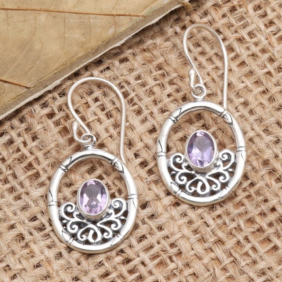 Amethyst and Sterling Silver Dangle Earrings 'Magic Purple Mirror'