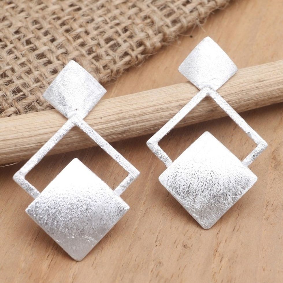 Hand Made Geometric Sterling Silver Drop Earrings 'Forever and a Day'