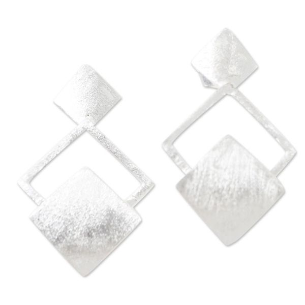 Alternate image for Hand Made Geometric Sterling Silver Drop Earrings Forever and a Day