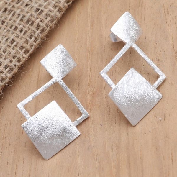 Alternate image for Hand Made Geometric Sterling Silver Drop Earrings Forever and a Day