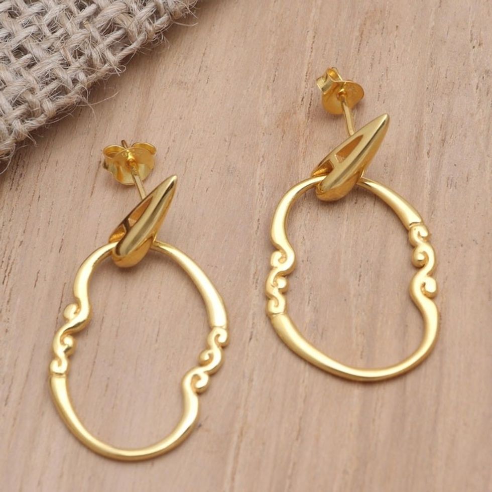 Gold-Plated Balinese Dangle Earrings 'Mango Babies'