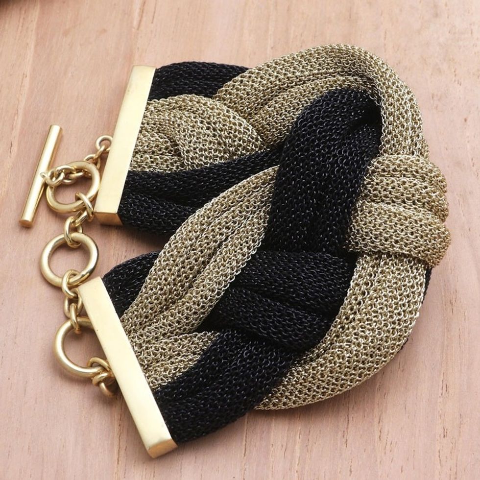 Black and Golden Mesh Woven Bracelet 'Braided Union'