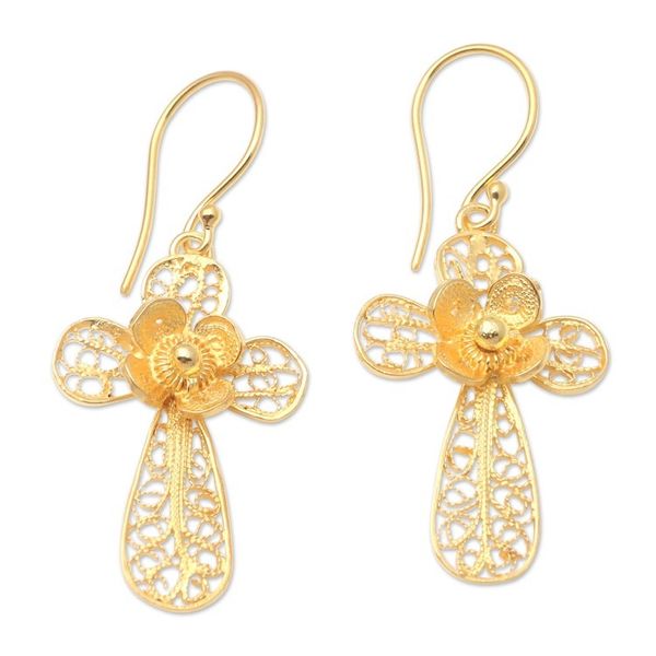 Alternate image for Gold-Plated Cross-Motif Dangle Earrings Garden Cross