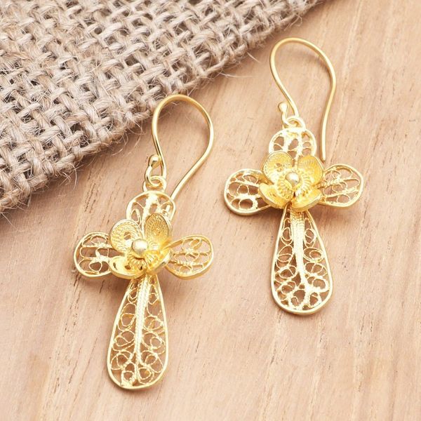 Alternate image for Gold-Plated Cross-Motif Dangle Earrings Garden Cross