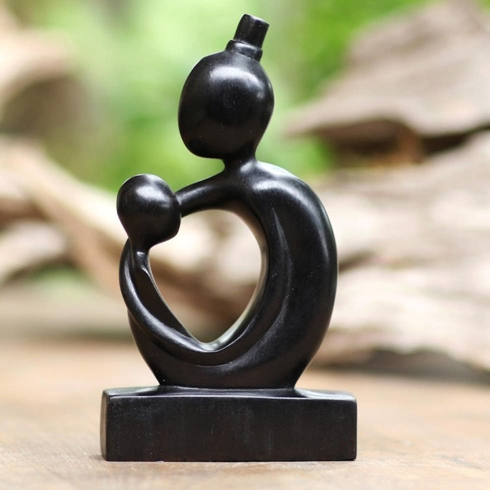 Hand Carved Suar Wood Mother and Child Sculpture 'Inspiring Mother'