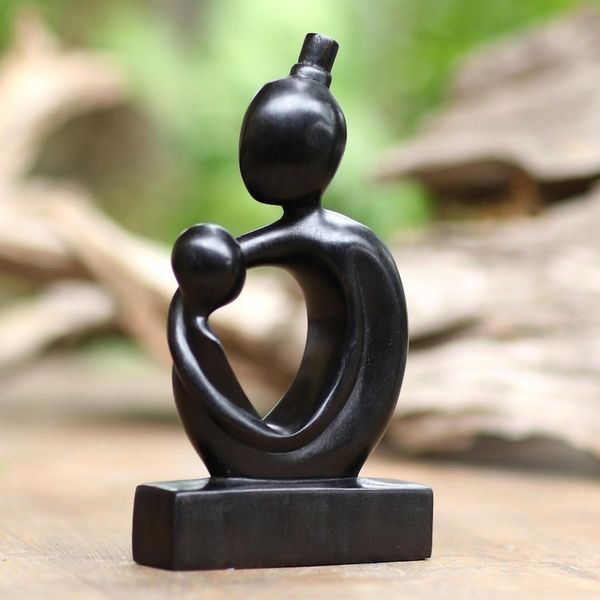 Alternate image for Hand Carved Suar Wood Mother and Child Sculpture Inspiring Mother
