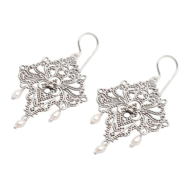 Alternate image for Sterling Silver and Cultured Pearl Dangle Earrings Abstract Sea