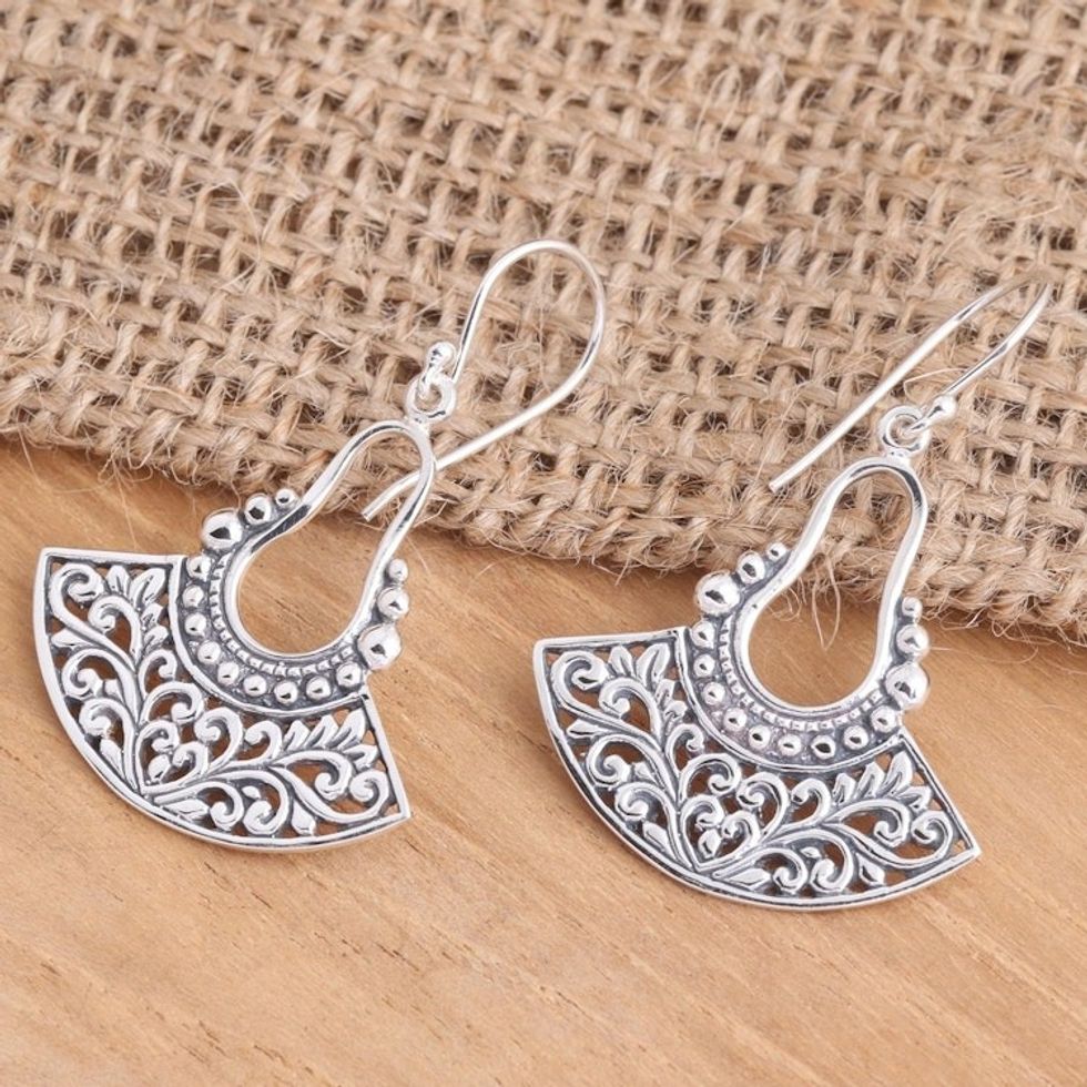 Balinese Sterling Silver Dangle Earrings 'Tendrils of Spring'