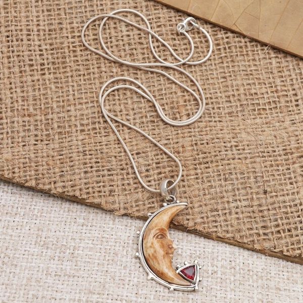 Alternate image for Garnet and Sterling Silver Crescent Moon Pendant Necklace Sunset Moon