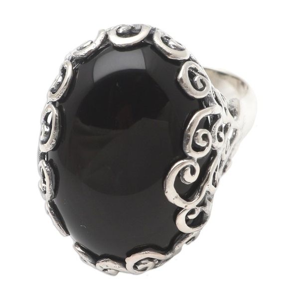 Alternate image for Unisex Sterling Silver and Onyx Cocktail Ring Licorice Candy