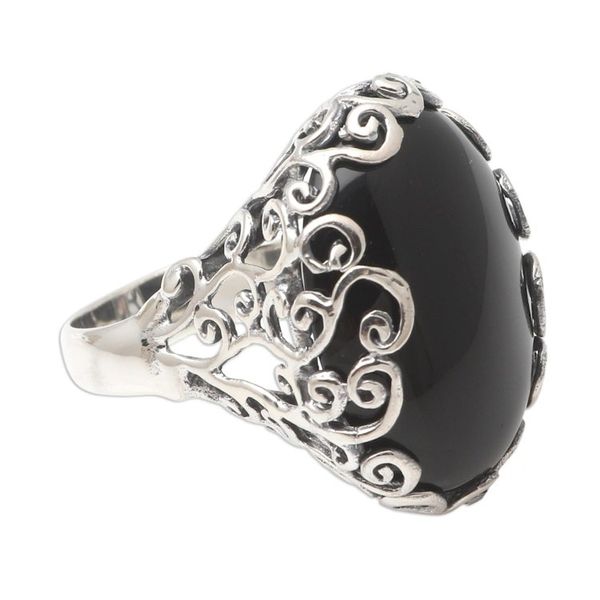 Alternate image for Unisex Sterling Silver and Onyx Cocktail Ring Licorice Candy
