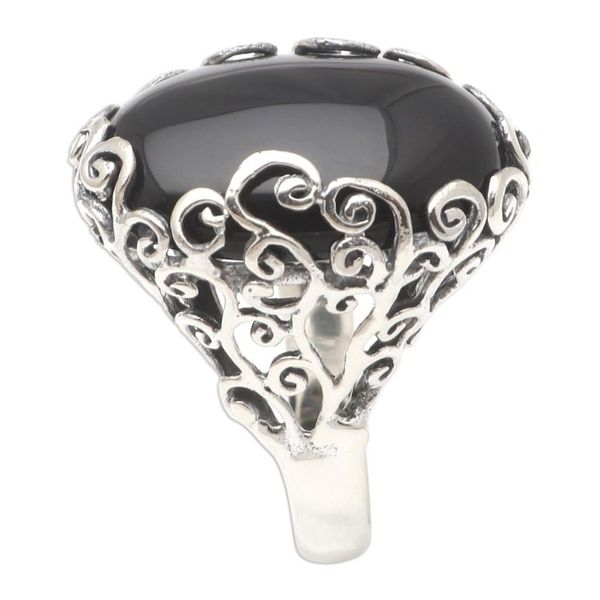 Alternate image for Unisex Sterling Silver and Onyx Cocktail Ring Licorice Candy