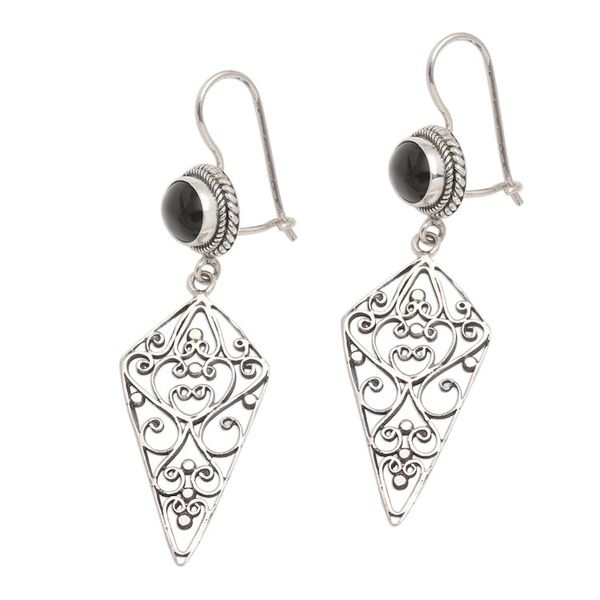 Alternate image for Sterling Silver and Black Onyx Kite-Shaped Dangle Earrings Beautiful Shadow