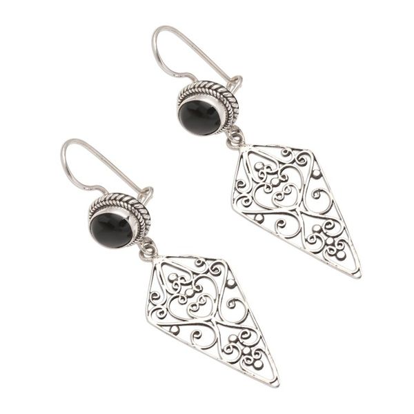Alternate image for Sterling Silver and Black Onyx Kite-Shaped Dangle Earrings Beautiful Shadow