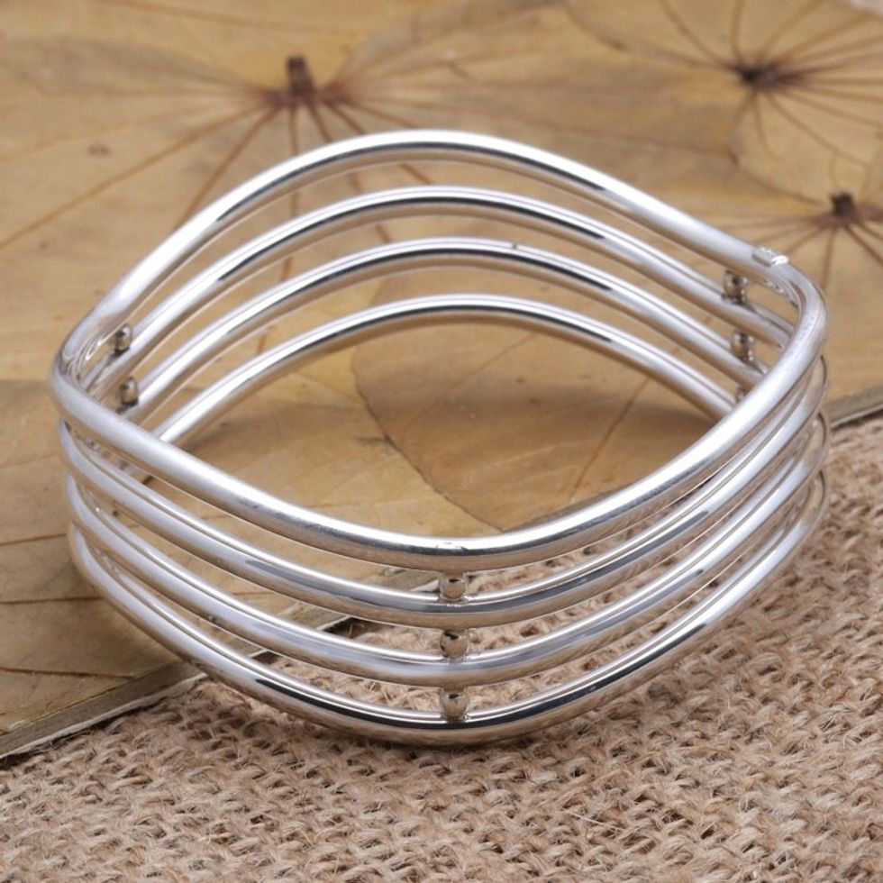 Hand Made Sterling Silver Bangle Bracelet 'Water Waves'