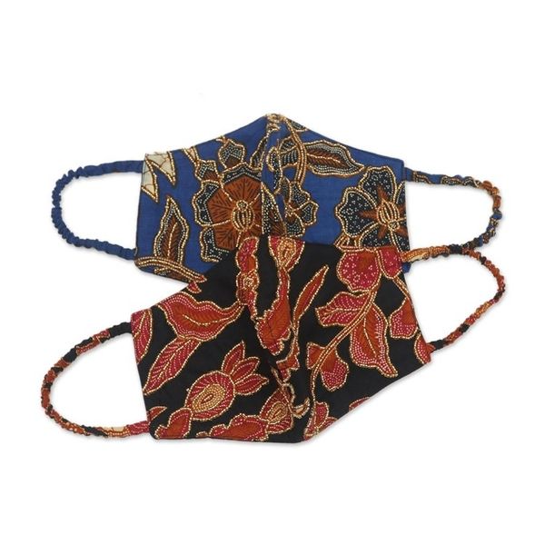 Alternate image for Pair of Cotton Batik Beaded Face Masks Beaded Batik