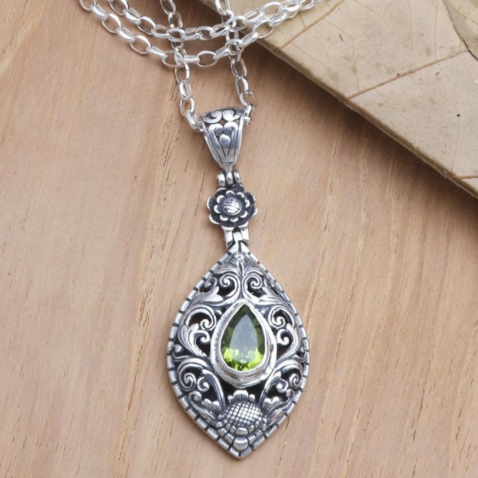 Peridot and Sterling Silver Pendant Necklace 'Spring Grass'