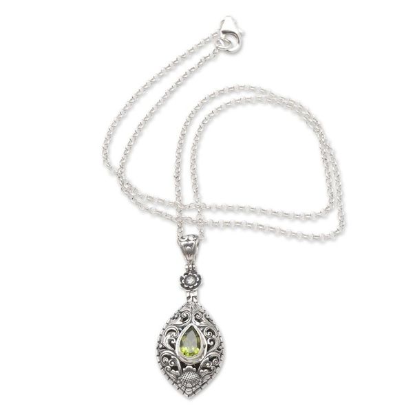 Alternate image for Peridot and Sterling Silver Pendant Necklace Spring Grass