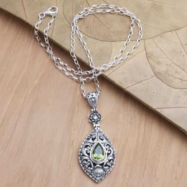 Alternate image for Peridot and Sterling Silver Pendant Necklace Spring Grass