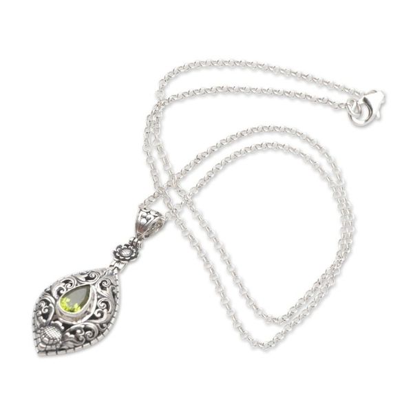 Alternate image for Peridot and Sterling Silver Pendant Necklace Spring Grass