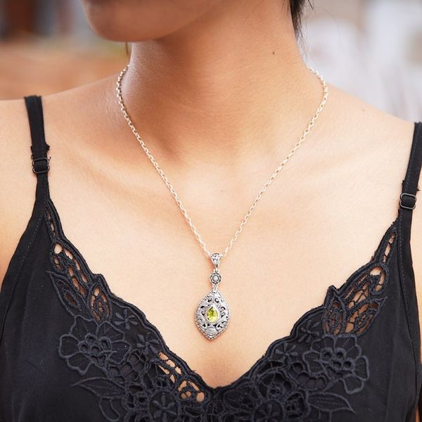 Alternate image for Peridot and Sterling Silver Pendant Necklace Spring Grass