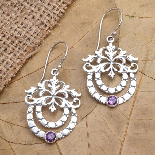Alternate image for Hand Made Amethyst and Sterling Silver Dangle Earrings February Fruit