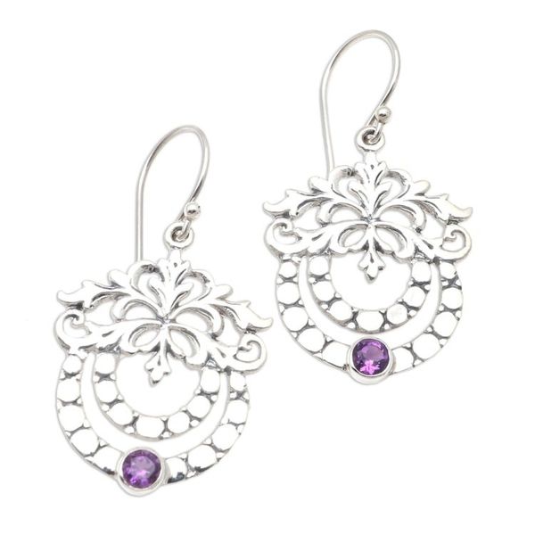 Alternate image for Hand Made Amethyst and Sterling Silver Dangle Earrings February Fruit