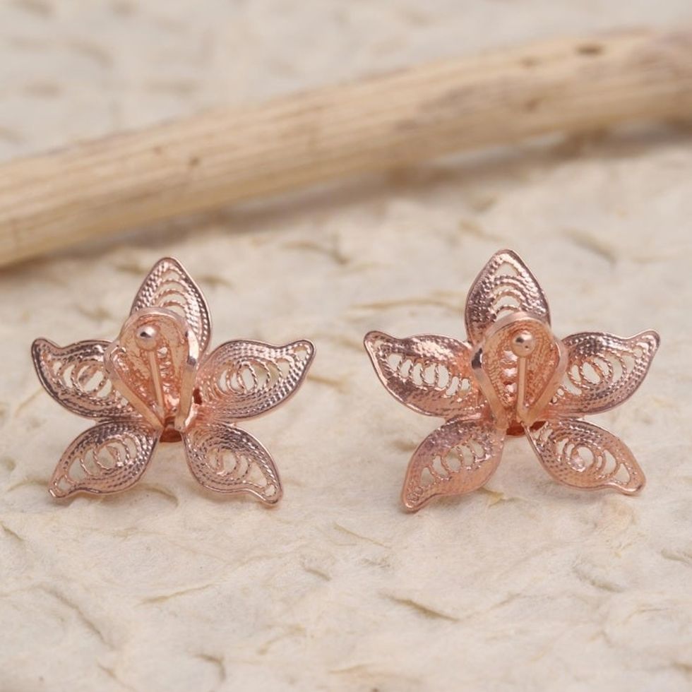 Hand Made Rose Gold Plated Flower Button Earrings 'Flower Generation'