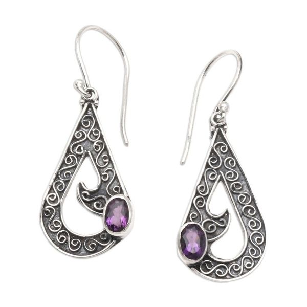 Alternate image for Sterling Silver and Amethyst Dangle Earrings Sea Waves in Purple