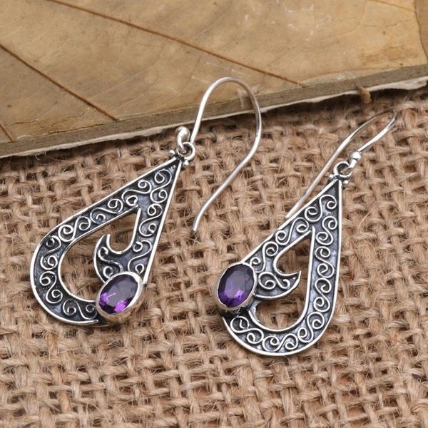 Alternate image for Sterling Silver and Amethyst Dangle Earrings Sea Waves in Purple