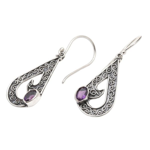 Alternate image for Sterling Silver and Amethyst Dangle Earrings Sea Waves in Purple