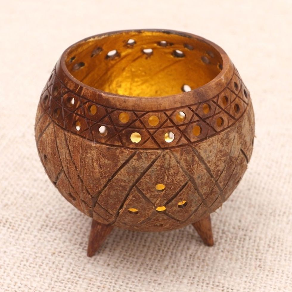 Albesia Wood and Coconut Shell Catchall 'Golden Inside'