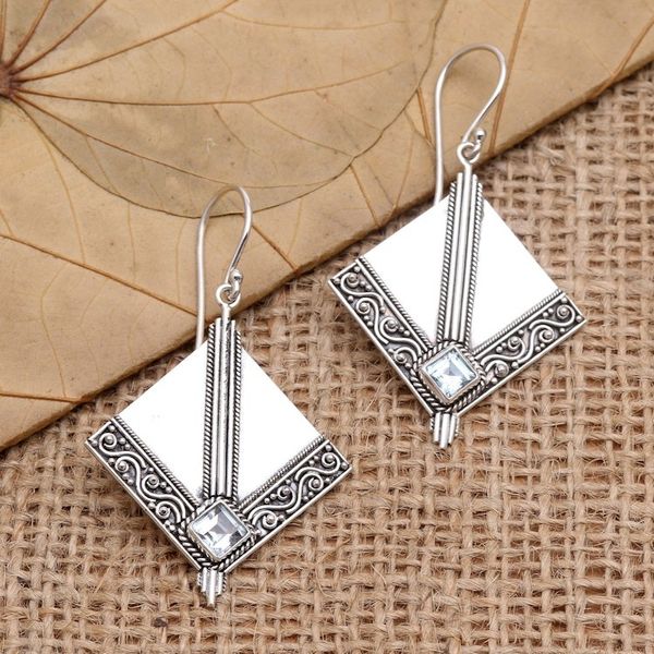 Alternate image for Sterling Silver and Blue Topaz Dangle Earrings Floating Kite in Blue