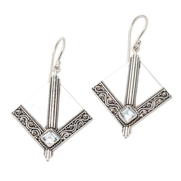 Alternate image for Sterling Silver and Blue Topaz Dangle Earrings Floating Kite in Blue