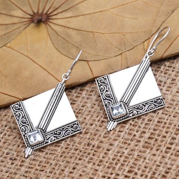 Alternate image for Sterling Silver and Blue Topaz Dangle Earrings Floating Kite in Blue