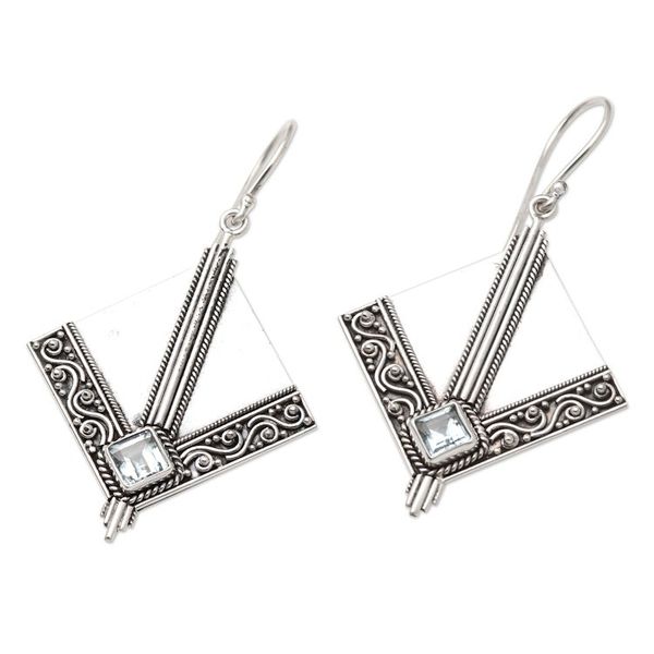 Alternate image for Sterling Silver and Blue Topaz Dangle Earrings Floating Kite in Blue