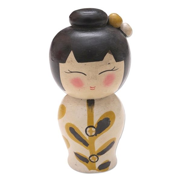 Alternate image for Small Albesia Wood Statuette in White Shy Lady in White