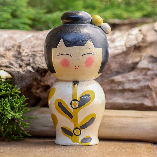 Alternate image for Small Albesia Wood Statuette in White Shy Lady in White
