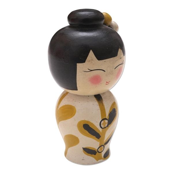 Alternate image for Small Albesia Wood Statuette in White Shy Lady in White